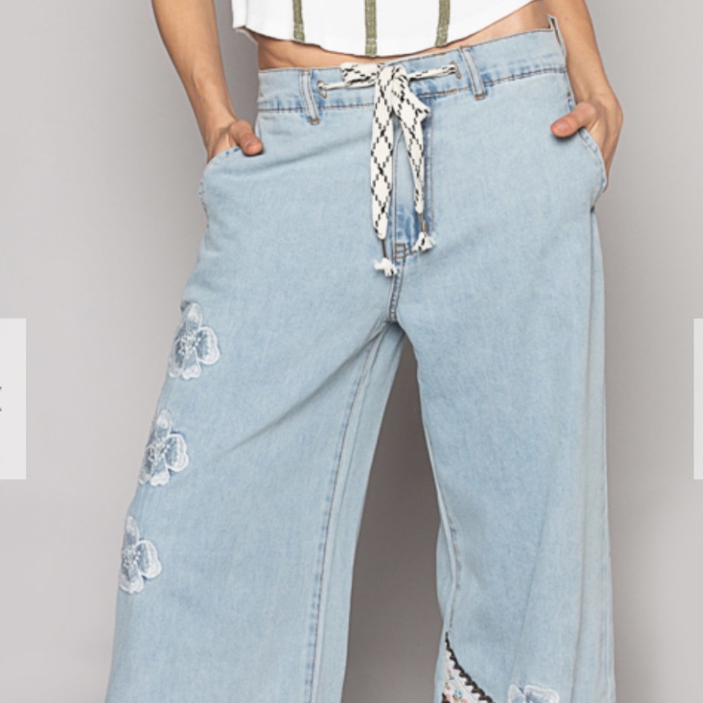 ☀️POL “ Nantucket 2 “ POL Denim Patchwork Flare Jeans Relaxed Fit Lightweight 12 - Picture 11 of 12